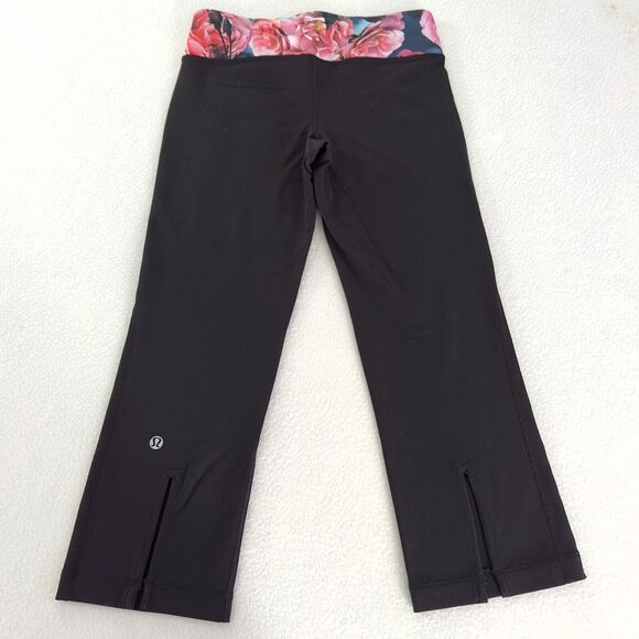 Lululemon Gather & Crow Crop Sz 2 Black Floral Waistband Secret Garden Split Hem - Picture 6 of 13